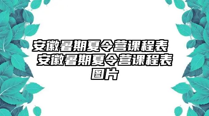 安徽暑期夏令营课程表 安徽暑期夏令营课程表图片