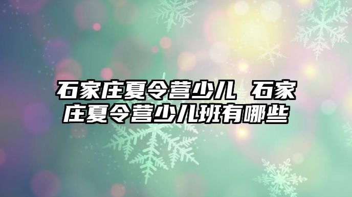 石家庄夏令营少儿 石家庄夏令营少儿班有哪些