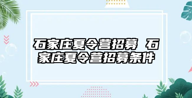 石家庄夏令营招募 石家庄夏令营招募条件