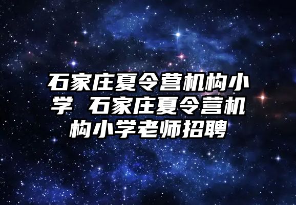 石家庄夏令营机构小学 石家庄夏令营机构小学老师招聘