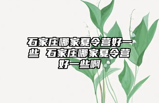 石家庄哪家夏令营好一些 石家庄哪家夏令营好一些啊