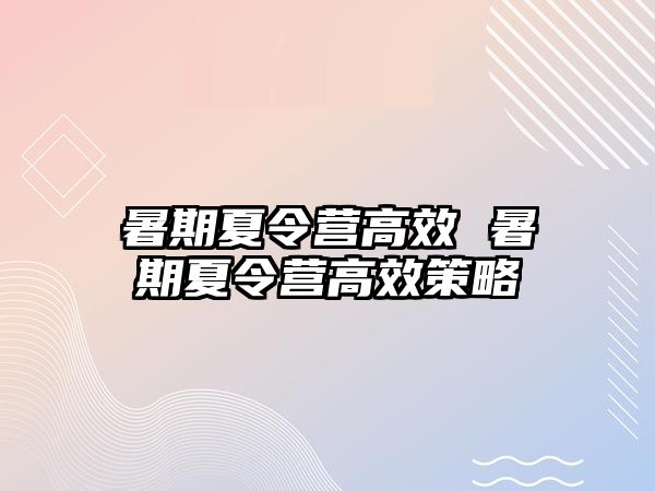 暑期夏令营高效 暑期夏令营高效策略