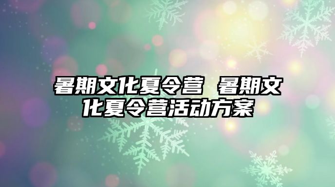 暑期文化夏令营 暑期文化夏令营活动方案