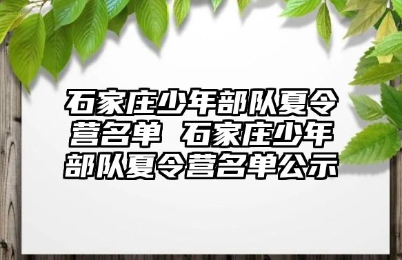 石家庄少年部队夏令营名单 石家庄少年部队夏令营名单公示