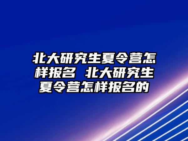 北大研究生夏令营怎样报名 北大研究生夏令营怎样报名的