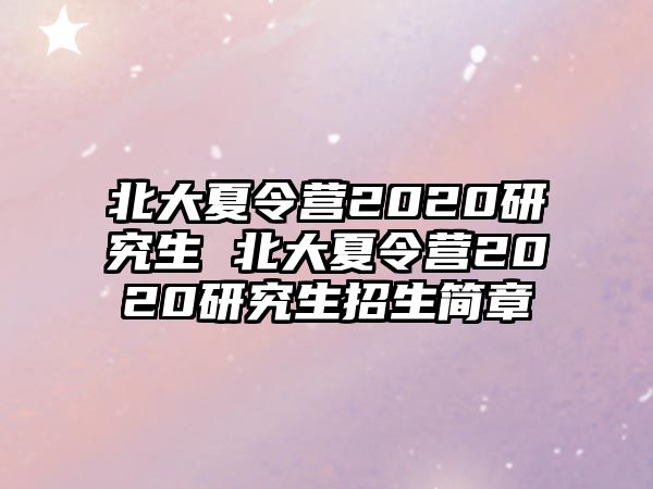 北大夏令营2020研究生 北大夏令营2020研究生招生简章