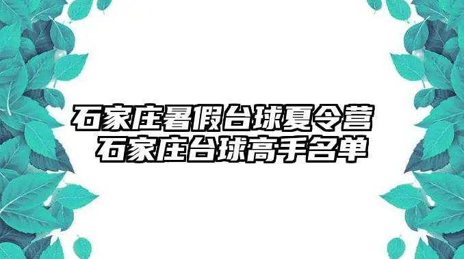 石家庄暑假台球夏令营 石家庄台球高手名单