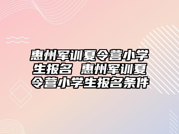 惠州军训夏令营小学生报名 惠州军训夏令营小学生报名条件