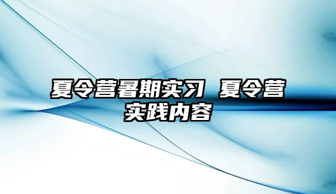 夏令营暑期实习 夏令营实践内容