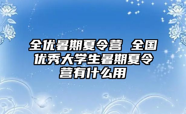 全优暑期夏令营 全国优秀大学生暑期夏令营有什么用