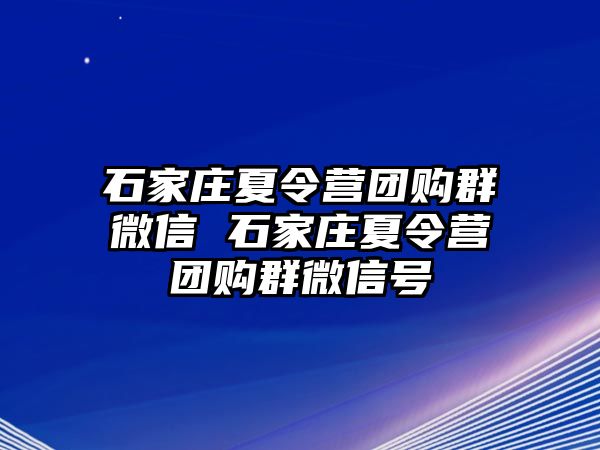 石家庄夏令营团购群微信 石家庄夏令营团购群微信号