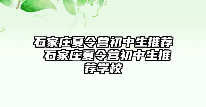 石家庄夏令营初中生推荐 石家庄夏令营初中生推荐学校