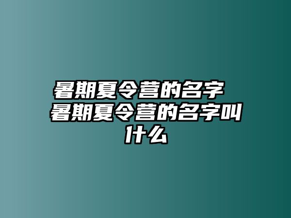 暑期夏令营的名字 暑期夏令营的名字叫什么