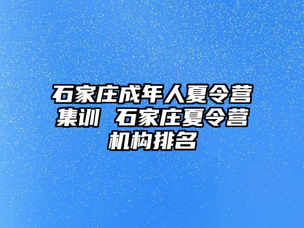 石家庄成年人夏令营集训 石家庄夏令营机构排名