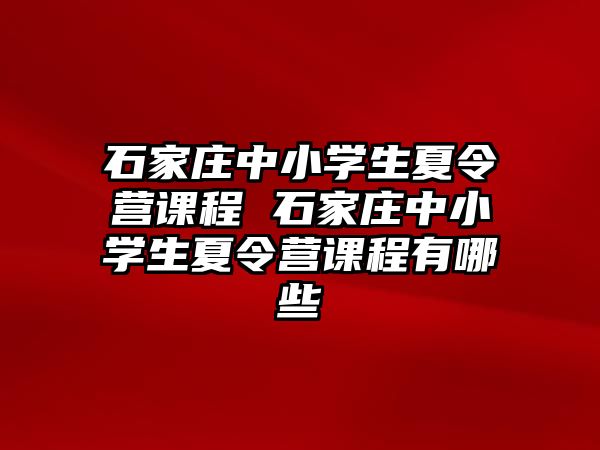 石家庄中小学生夏令营课程 石家庄中小学生夏令营课程有哪些