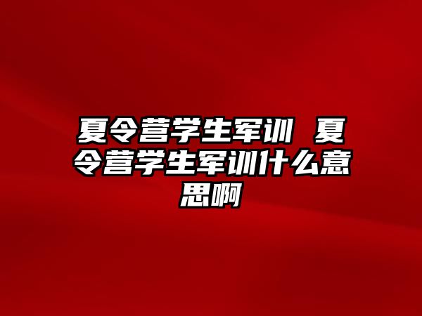 夏令营学生军训 夏令营学生军训什么意思啊