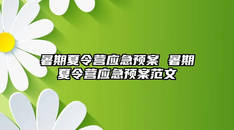 暑期夏令营应急预案 暑期夏令营应急预案范文