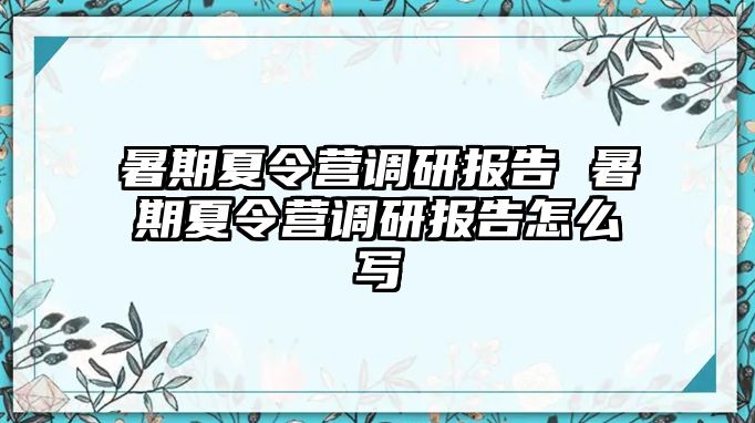 暑期夏令营调研报告 暑期夏令营调研报告怎么写