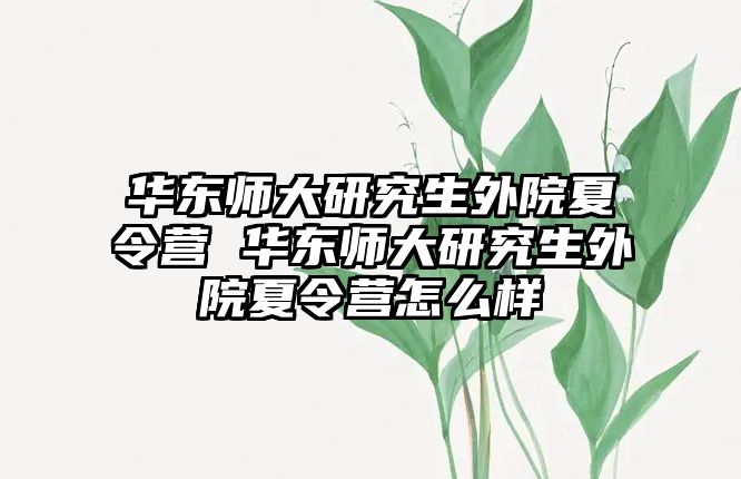 华东师大研究生外院夏令营 华东师大研究生外院夏令营怎么样