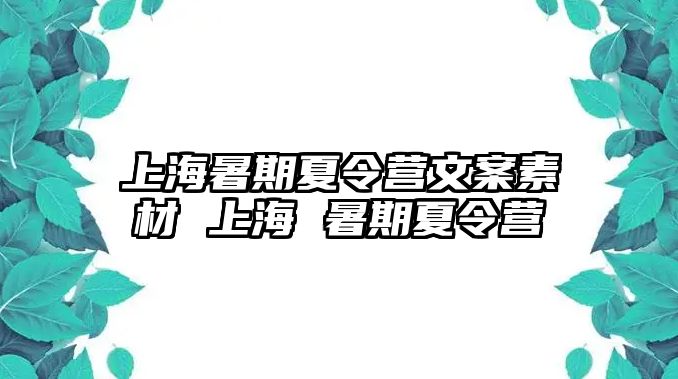 上海暑期夏令营文案素材 上海 暑期夏令营